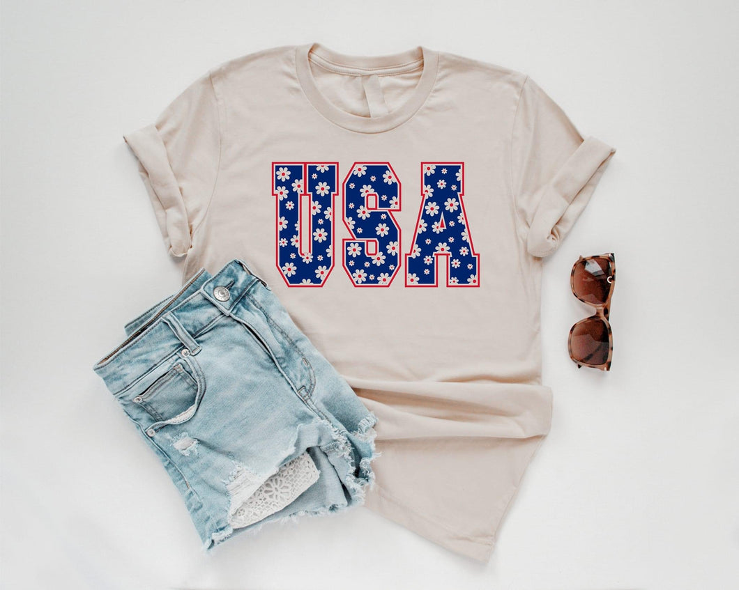 Floral USA Graphic T-Shirt