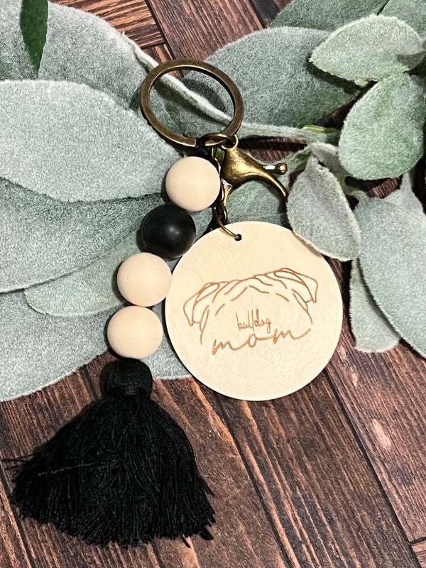 Boho Style Bulldog Mom Keychain