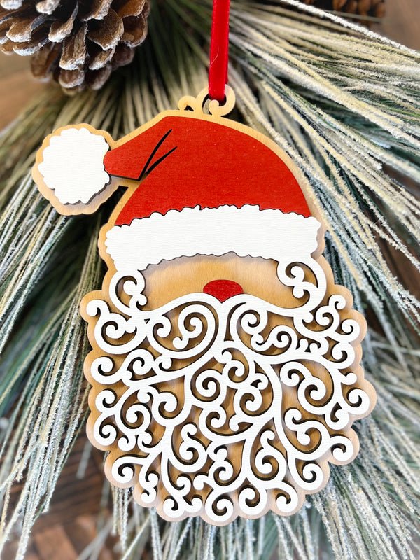 Curly Beard Santa Ornament