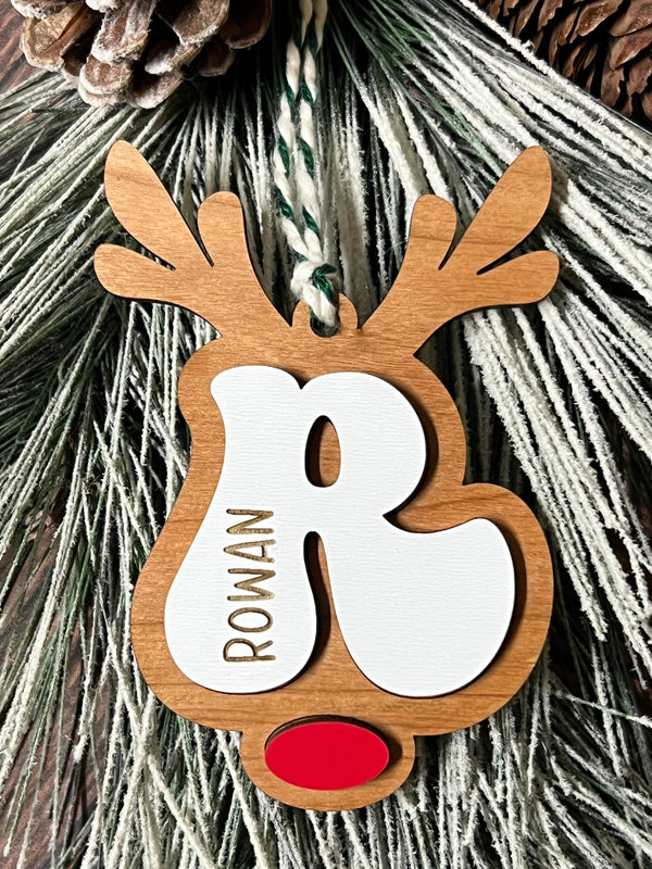 Personalized Retro Alphabet Reindeer Ornament