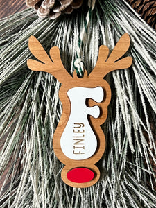 Personalized Retro Alphabet Reindeer Ornament