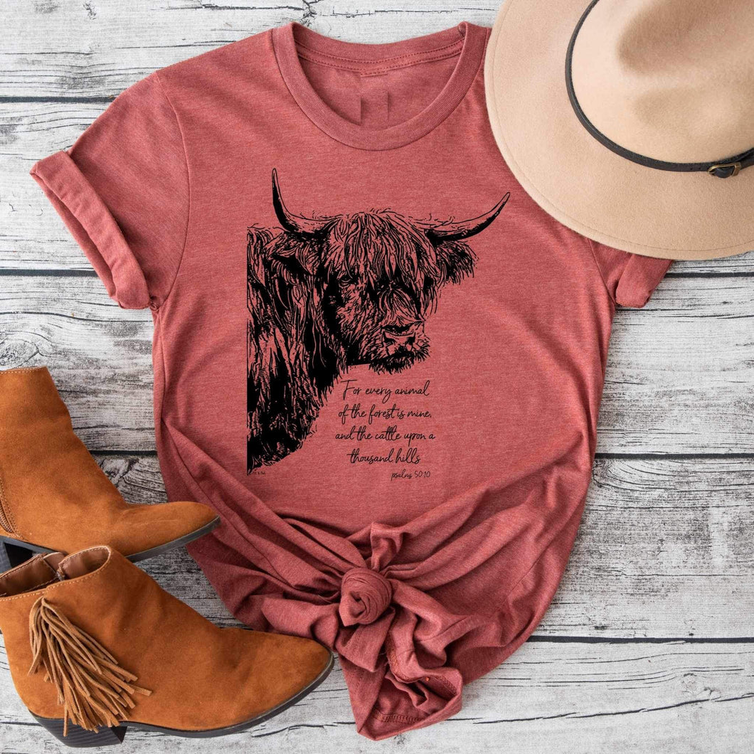 Rust Shaggy Cow Graphic T-Shirt