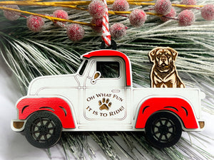 Christmas Truck with Dog Ornament