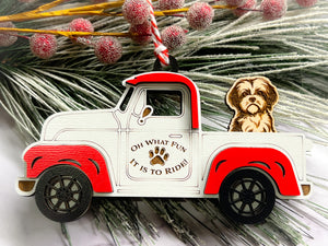 Christmas Truck with Dog Ornament