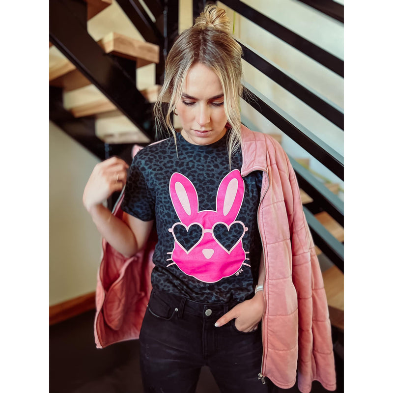 Pink Bunny Leopard Graphic T-shirt